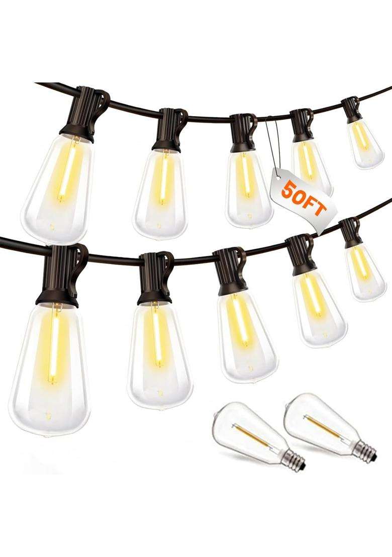 Tecphile Outdoor ST38 String Lights 50Ft Decorative LED Bulbs IP44 Waterproof Shatterproof for Indoor Outdoor - Indya