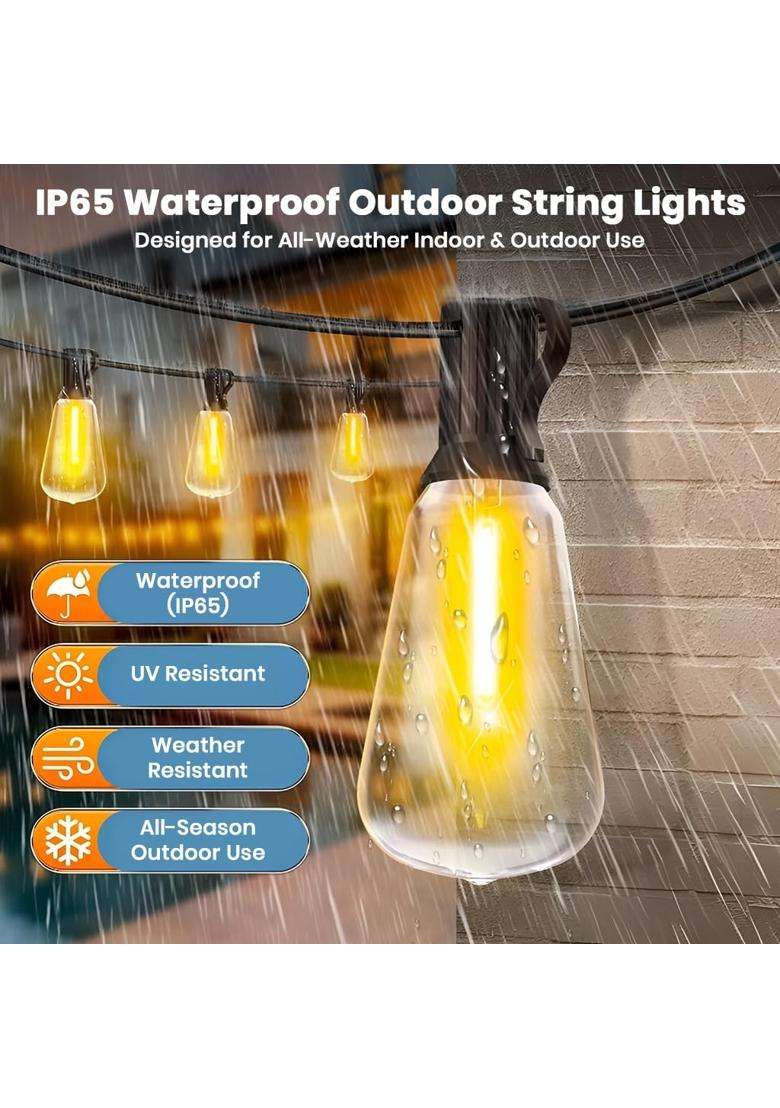Tecphile Outdoor ST38 String Lights 50Ft Decorative LED Bulbs IP44 Waterproof Shatterproof for Indoor Outdoor - Indya