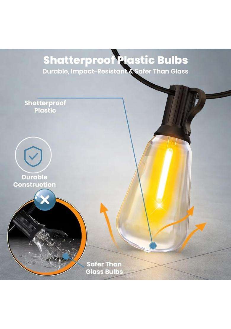 Tecphile Outdoor ST38 String Lights 50Ft Decorative LED Bulbs IP44 Waterproof Shatterproof for Indoor Outdoor - Indya