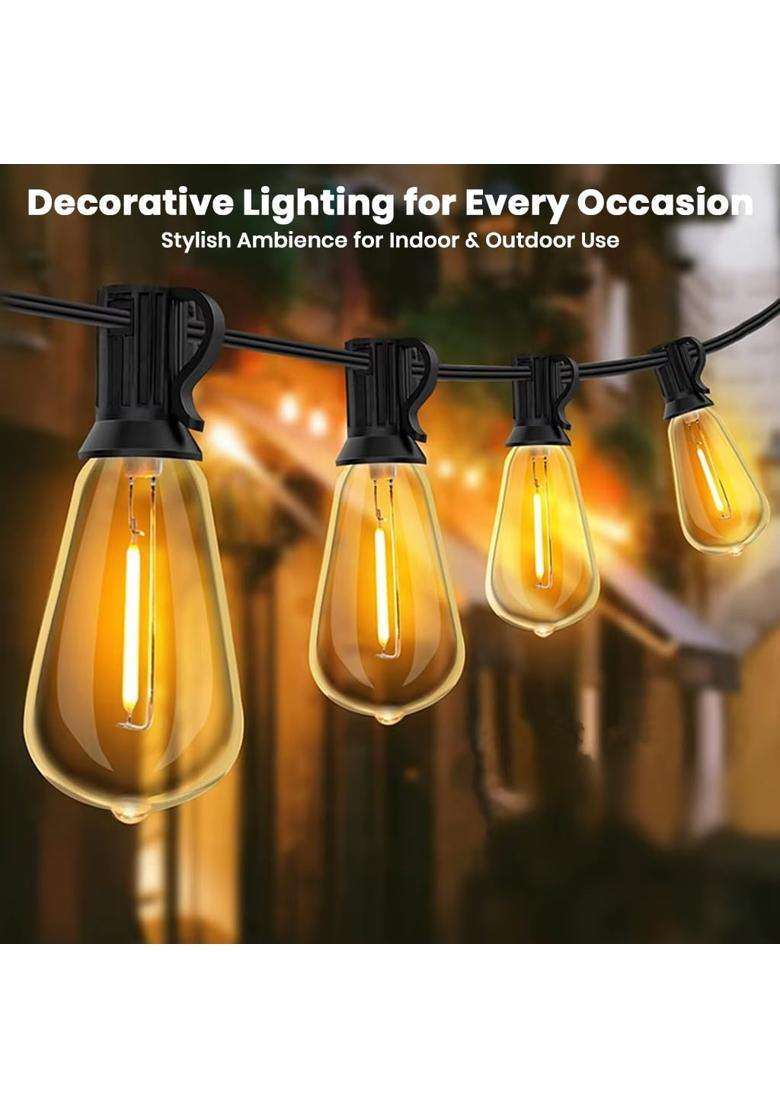 Tecphile Outdoor ST38 String Lights 50Ft Decorative LED Bulbs IP44 Waterproof Shatterproof for Indoor Outdoor - Indya