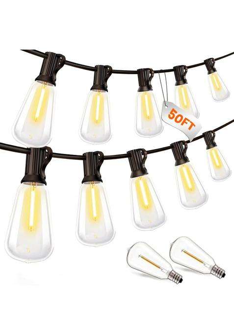 Tecphile Outdoor ST38 String Lights 50Ft Decorative LED Bulbs IP44 Waterproof Shatterproof for Indoor Outdoor