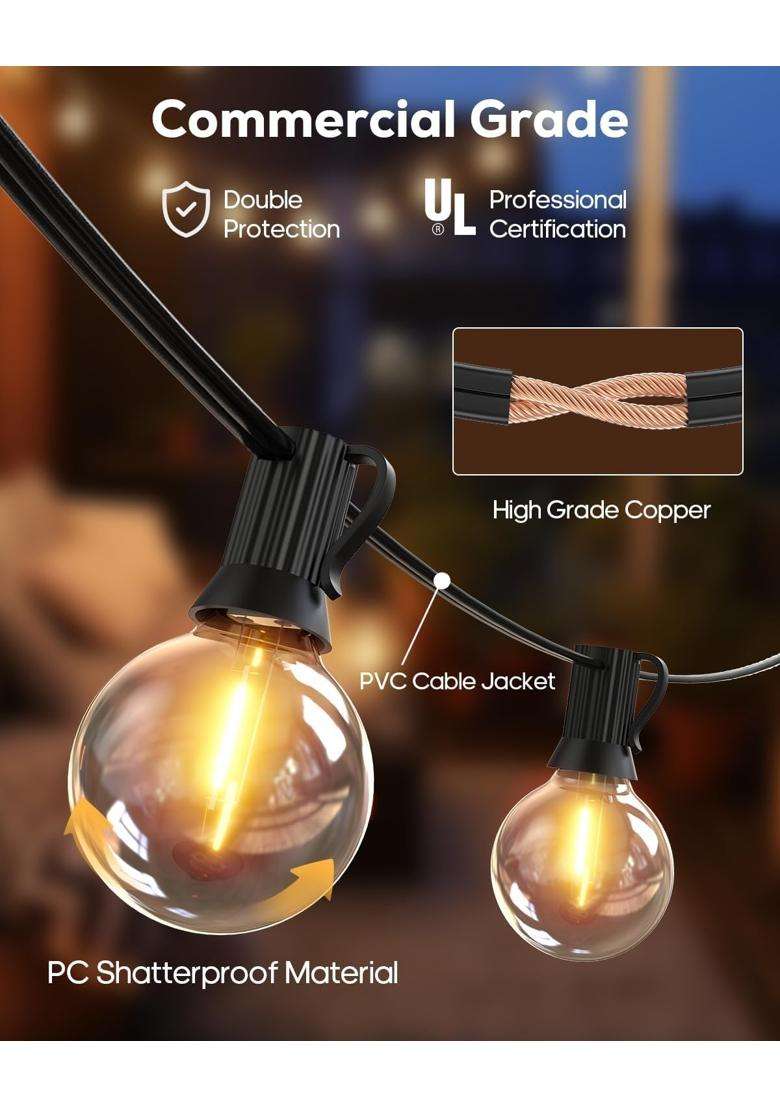 Litverse String Lights for Outside 50 Ft Outdoor Lights for Patio with 50 Plus 1 Shatterproof LED Edison Bulbs - Indya