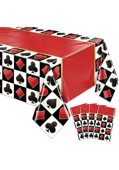 Apuxxjupa 4 Pcs Casino Tablecloths Red Poker Table Cover Disposable Playing Card Tablecloth for Casino Theme