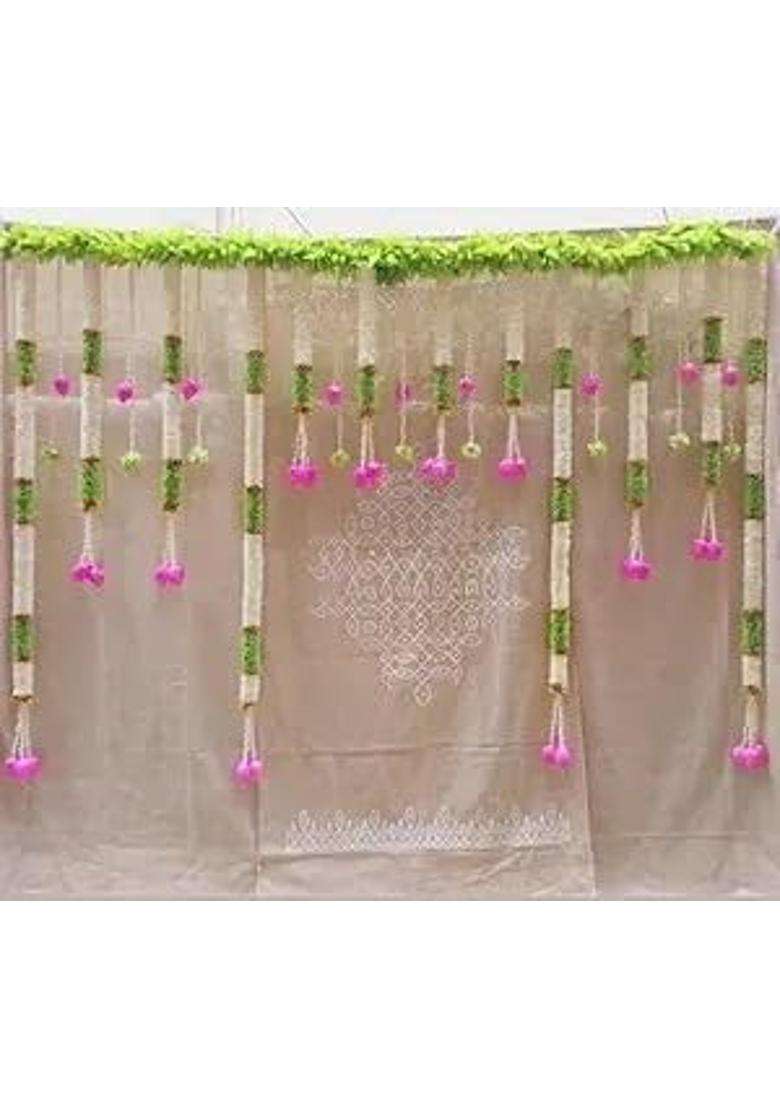 White Artificial Flower Garland Wall Door Hanging Party Decoration Pooja and Party Decorations Full Back - Indya