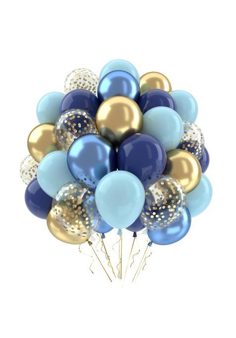 QIFU Blue and Gold Balloons 62Pcs 12 Inch Navy Blue and Gold Balloons with Metallic Golden Confetti Balloon