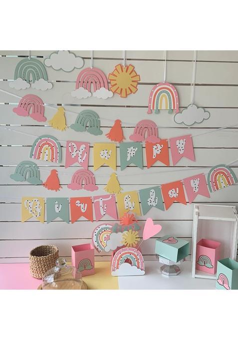 Pinfliers Pastel Birthday Decorations Rainbow Theme Happy Birthday Decoration Set Kit Paper Popcorn Box