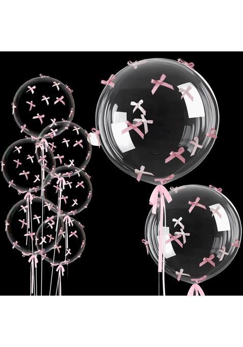 Eceae 24 20 Bobo Bubble Balloons with Pink Bows 220 Pcs Pink Bow Transparent Bobo Balloons