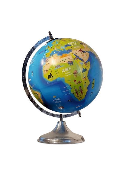 Globe Daddy Blue Rotating 12 Inch Kids Animal World Globe with Metal Arc and Stand for Show Pieces for Home