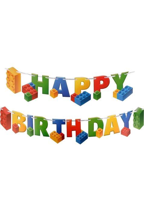Blue Building Block Birthday Party Supplies Banner by Aliza Baby Boy Toddler Kids Birthday Decorations