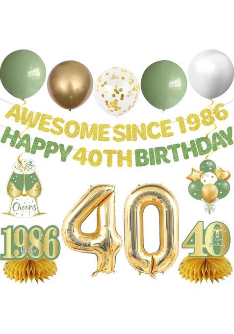Kuxriox 40TH Birthday Decorations Kit for Women Men 12Pcs Sage Green
