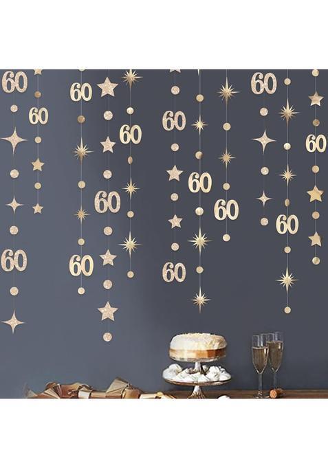 Pink Blume Champagne Gold 60TH Birthday Decorations Number 60 Circle Dot Star Garland Metallic Streamer Banner