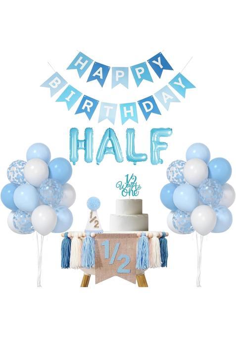 Wojogo 1 2 Birthday Boy Half Birthday Decorations Blue Party Supplies with Banner Hat Cake Topper