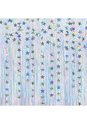 Cheerland Iridescent Party Decorations Holographic Tinsel Backdrop Sparkle Star Streamers Glitter Birthday