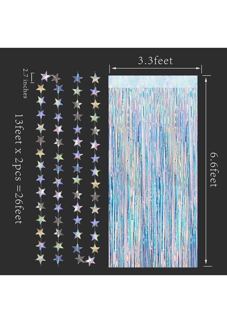 Cheerland Iridescent Party Decorations Holographic Tinsel Backdrop Sparkle Star Streamers Glitter Birthday - Indya