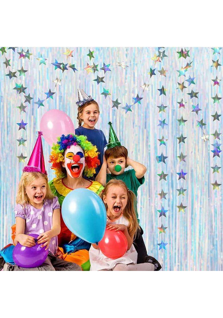 Cheerland Iridescent Party Decorations Holographic Tinsel Backdrop Sparkle Star Streamers Glitter Birthday - Indya