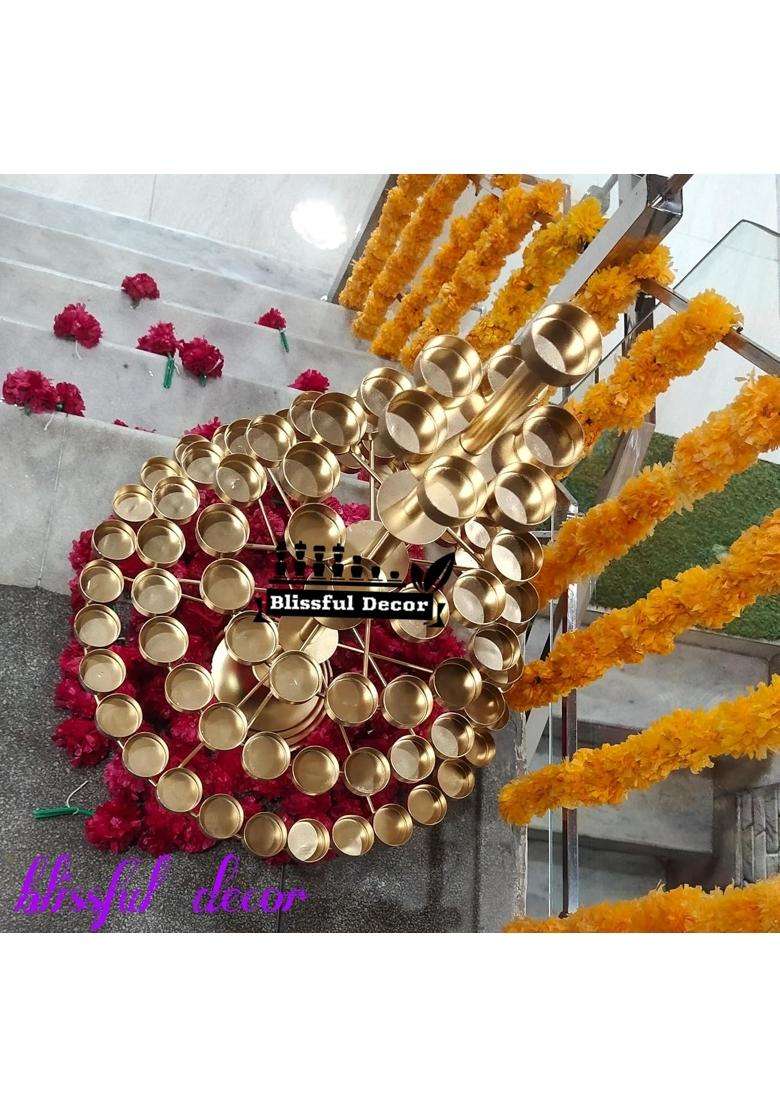 Blissful Decor Gold Presents Multiple Layer Diya Tea Light Candle Holder Handmade Antique Metal Utsav 88 Batti - Indya