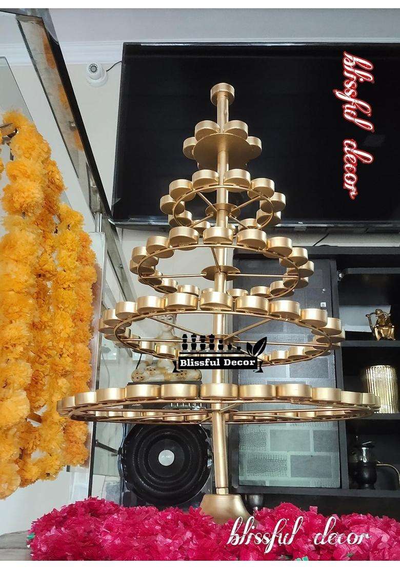 Blissful Decor Gold Presents Multiple Layer Diya Tea Light Candle Holder Handmade Antique Metal Utsav 88 Batti - Indya