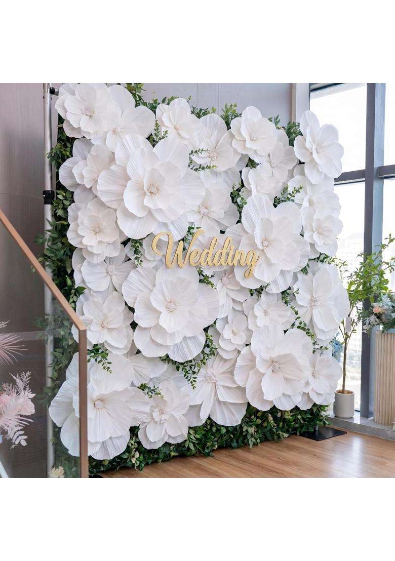 Humyoun 6 Pcs Giant Paper Flowers Artificial Large White - Indya