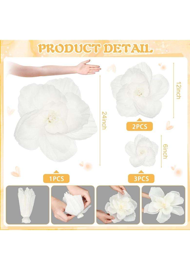 Humyoun 6 Pcs Giant Paper Flowers Artificial Large White - Indya