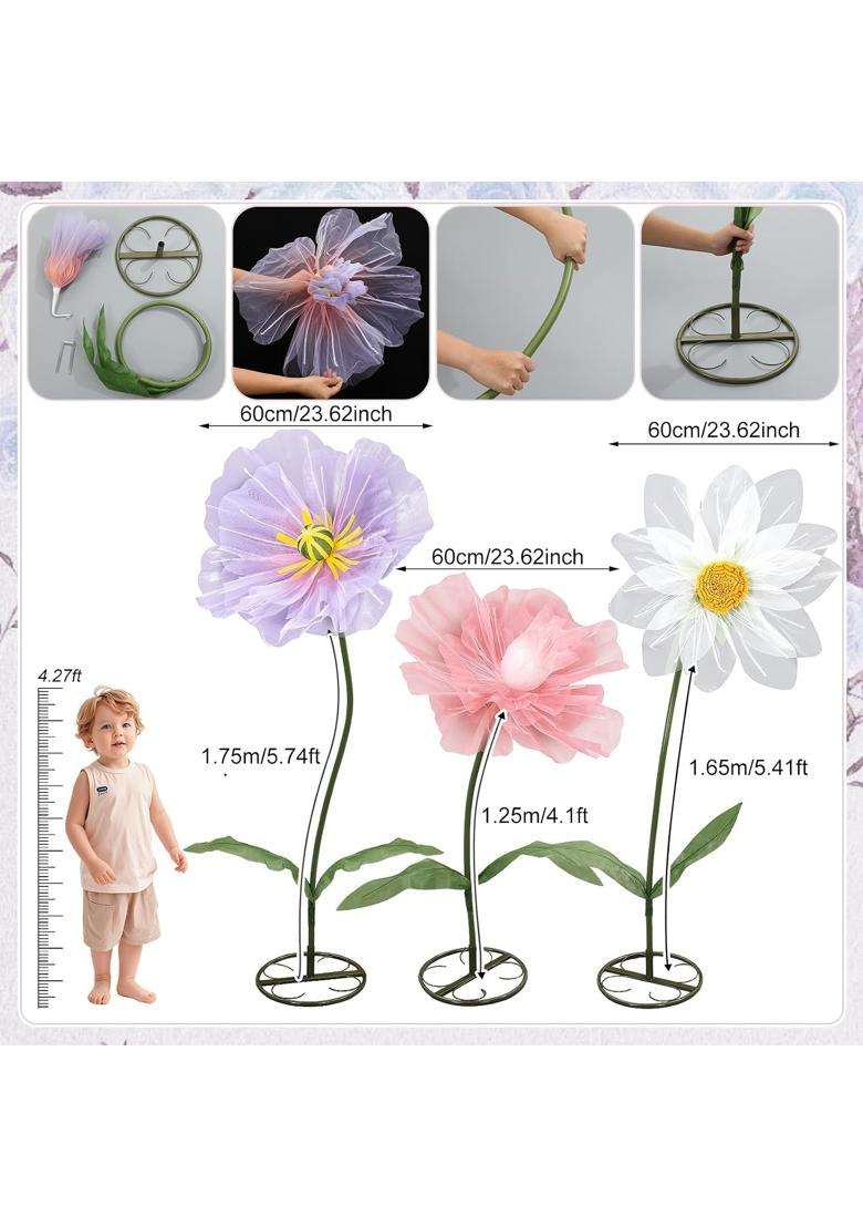 Leinuosen 3 Pcs Multicolor Giant Flowers for Decoration with Standing - Indya