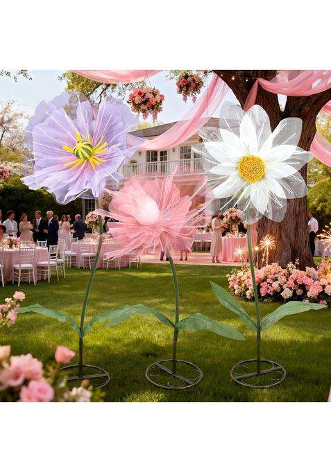 Leinuosen 3 Pcs Multicolor Giant Flowers for Decoration with Standing