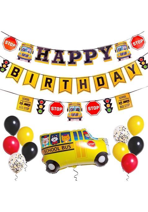 Pirese Wheels on the Bus Birthday Banner Kit School Bus Party Decorations with Balloons