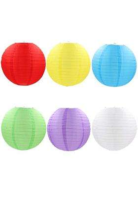 Lamps of India 12 Inch 30 CM Chinese Round Waterproof Silk Cloth Lantern for Wedding Party Household Pack of 6