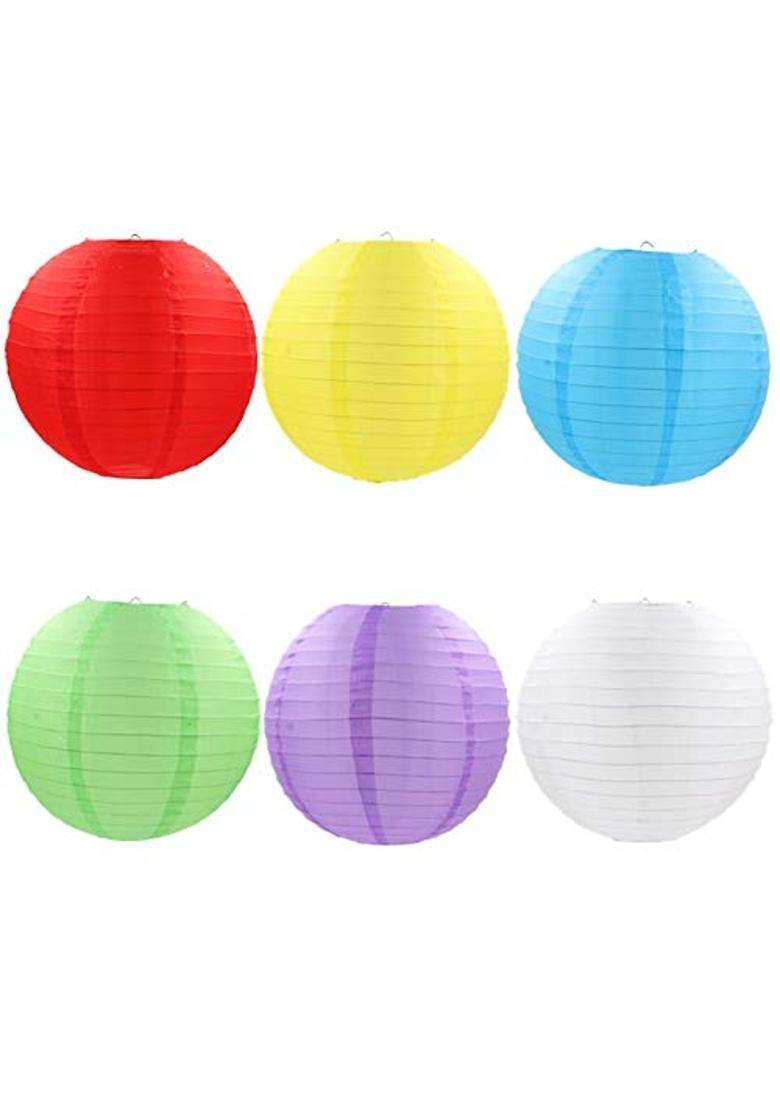 Lamps of India 12 Inch 30 CM Chinese Round Waterproof Silk Cloth Lantern for Wedding Party Household Pack of 6 - Indya