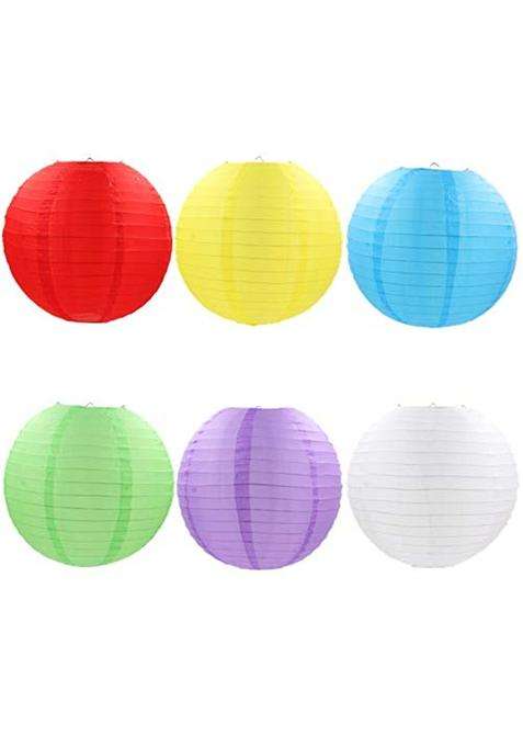 Lamps of India 12 Inch 30 CM Chinese Round Waterproof Silk Cloth Lantern for Wedding Party Household Pack of 6