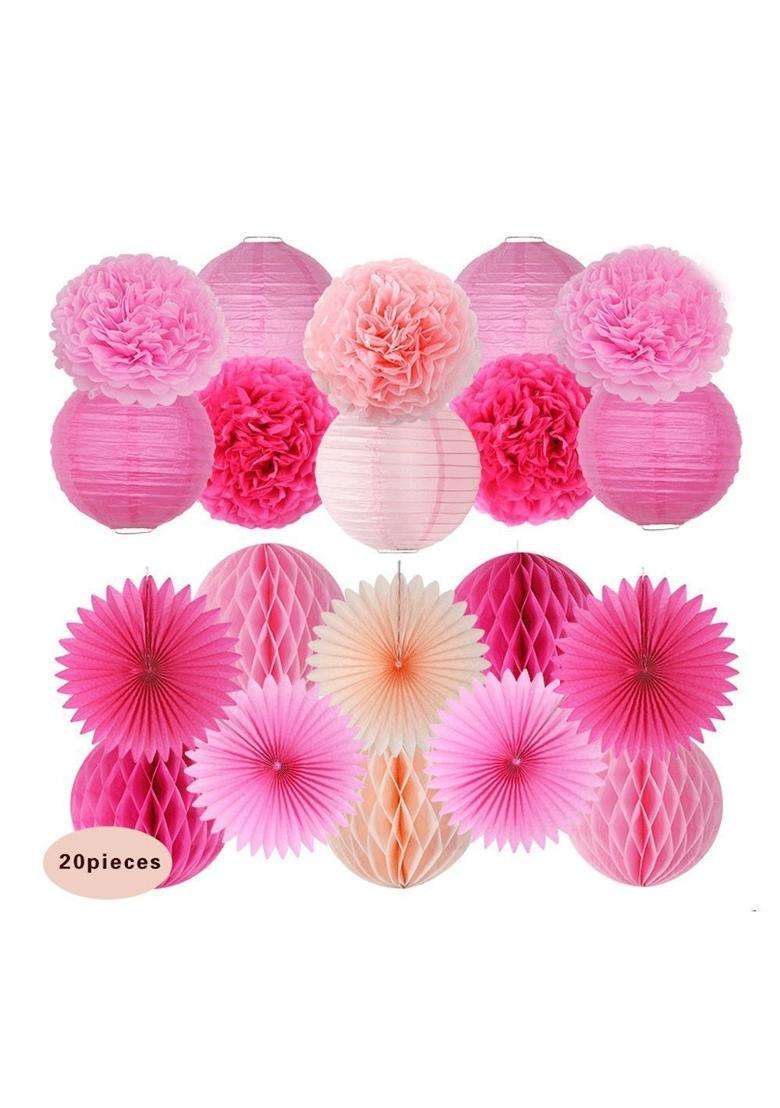 Sogorge 20 Pcs Rose Peach Pink Paper Lantern Honeycomb Ball Pom for Baby Shower Birthday Decoration - Indya