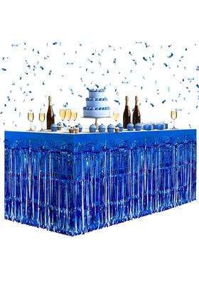 Watch Me Fly 2 Pack Dark Blue Table Skirts 29x108 Metallic Foil Tinsel Fringe Table Skirts for Rectangle