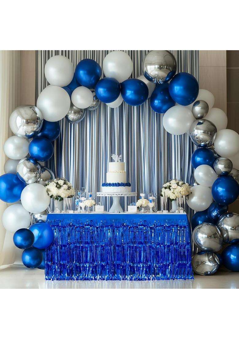 Watch Me Fly 2 Pack Dark Blue Table Skirts 29x108 Metallic Foil Tinsel Fringe Table Skirts for Rectangle - Indya