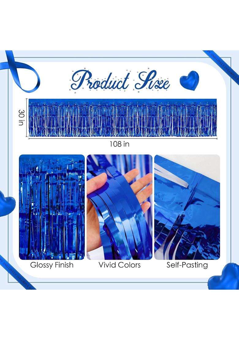 Watch Me Fly 2 Pack Dark Blue Table Skirts 29x108 Metallic Foil Tinsel Fringe Table Skirts for Rectangle - Indya