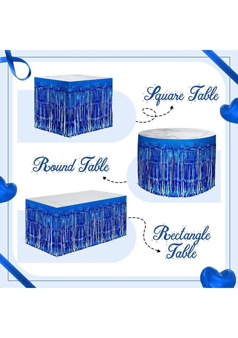 Watch Me Fly 2 Pack Dark Blue Table Skirts 29x108 Metallic Foil Tinsel Fringe Table Skirts for Rectangle - Indya