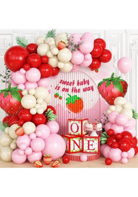 Vibzox Strawberry Balloon Arch Garland Kit Red and Pink Balloons with Strawberrys Foil Balloons for Girls
