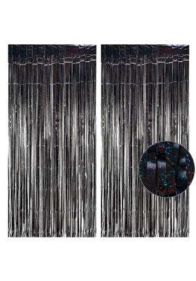 Greatril Black Tinsel Curtain Party Backdrop 3 Point 2Ft X 8 Point 2Ft Pack of 2