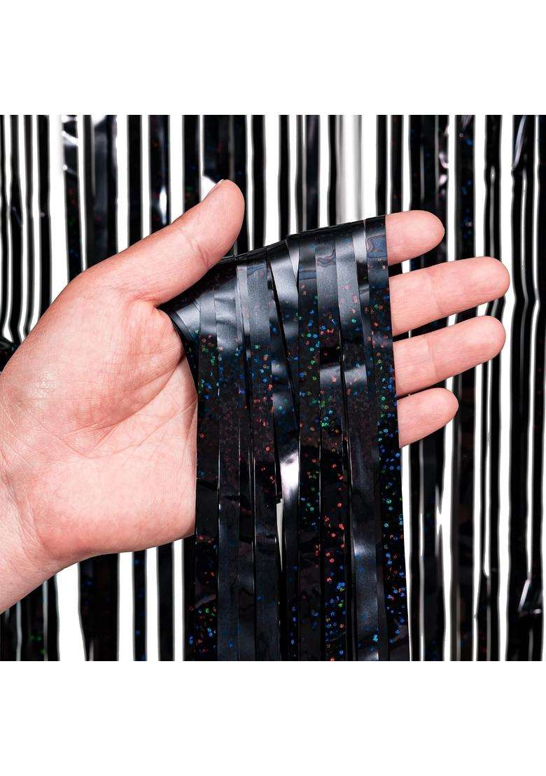 Greatril Black Tinsel Curtain Party Backdrop 3 Point 2Ft X 8 Point 2Ft Pack of 2 - Indya