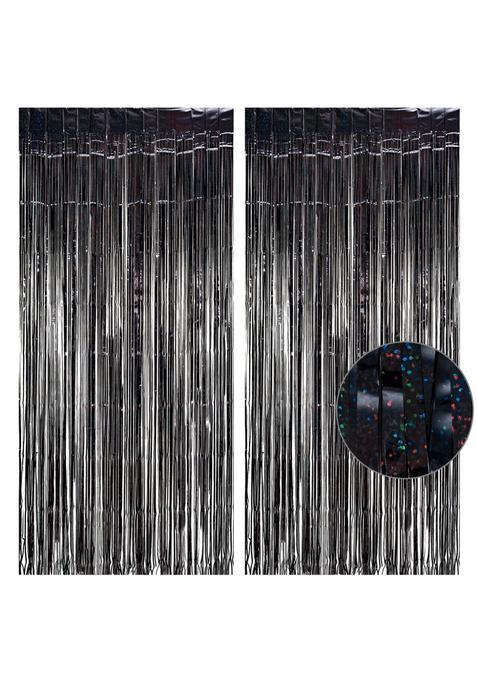 Greatril Black Tinsel Curtain Party Backdrop 3 Point 2Ft X 8 Point 2Ft Pack of 2
