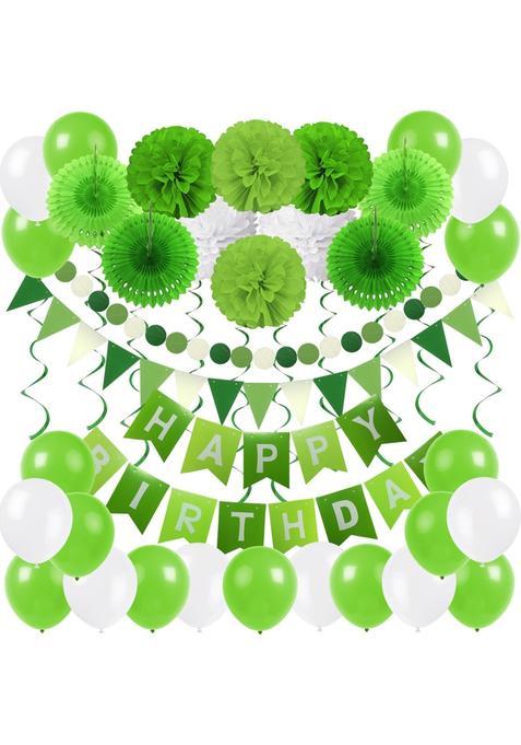 Zerodeco Birthday Party Decoration Happy Birthday Banner Bunting with 4 Paper Fans Tissue 6 Paper Pom Poms