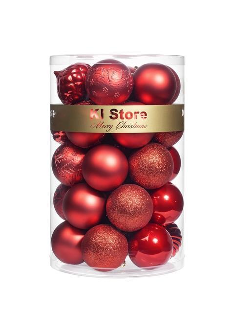 KI Store 24Pcs Christmas Balls Ornaments Shatterproof Red Poinsettia Xmas Trees Parties Decorations