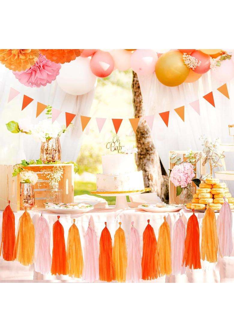 Lasting Surprise Pink Orange Groovy Party Decorations Pom Poms Streamers - Indya