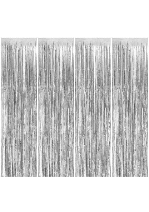 Feibmir Tinsel Curtains Silver Glitter Tinsel Curtains Tinsel for Halloween Christmas Party Pack of 4