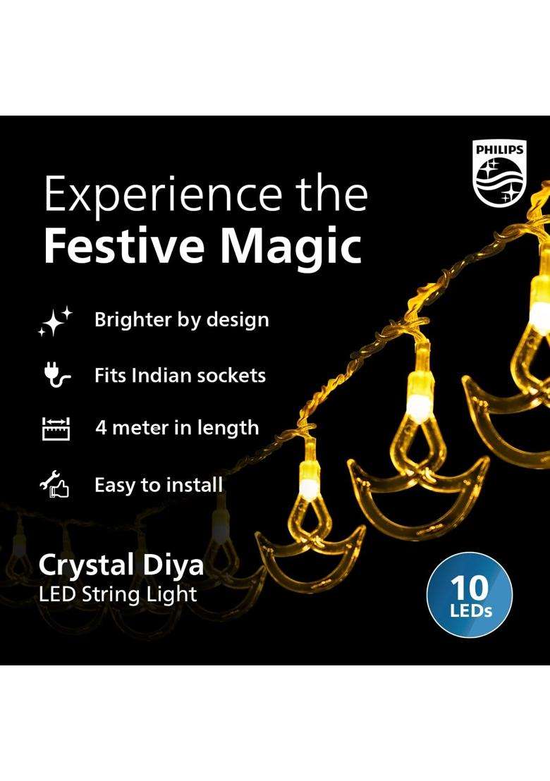 Philips 4M 10 LED Crystal Diya String Light Decorative Ladi Light for Diwali Wedding Festival Party Pack of 12 - Indya
