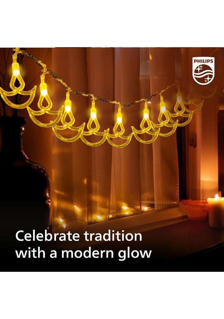 Philips 4M 10 LED Crystal Diya String Light Decorative Ladi Light for Diwali Wedding Festival Party Pack of 12 - Indya