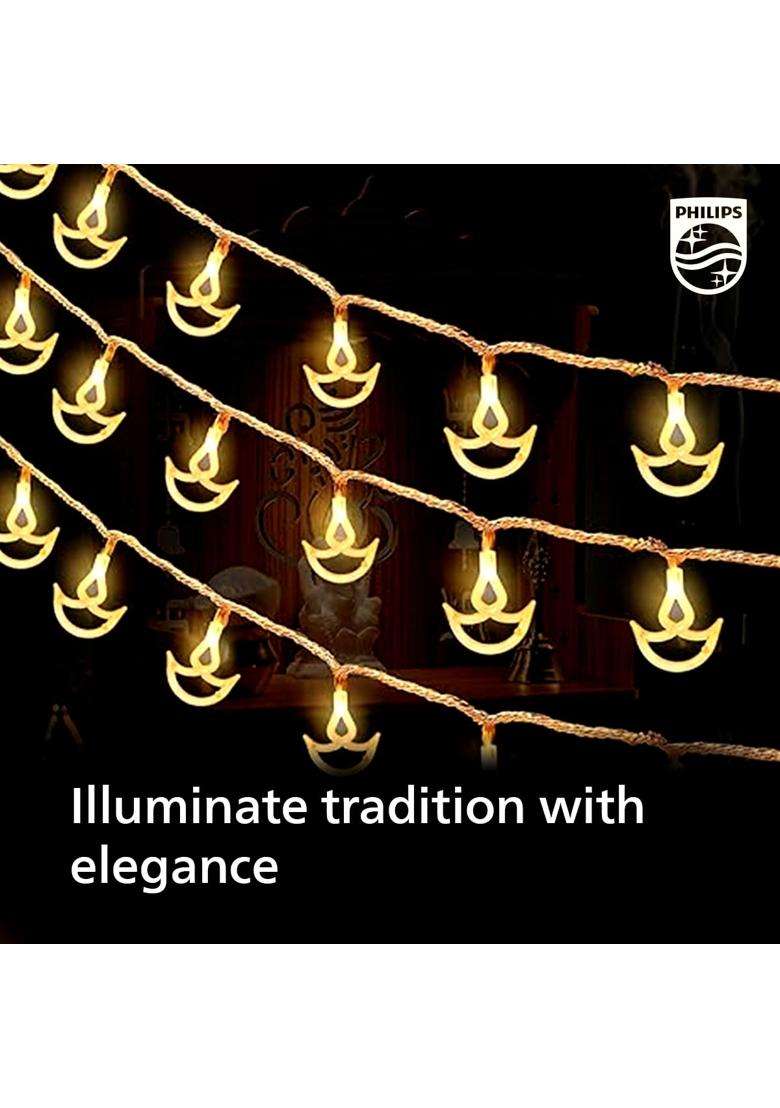 Philips 4M 10 LED Crystal Diya String Light Decorative Ladi Light for Diwali Wedding Festival Party Pack of 12 - Indya