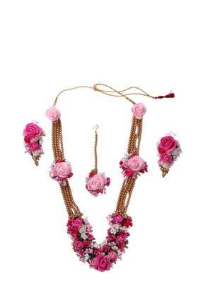 Saumakshi Designs Beautiful Flower Jewellery Set for Women Pink