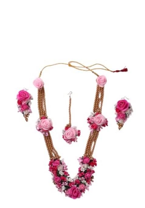 Saumakshi Designs Beautiful Flower Jewellery Set for Women Pink