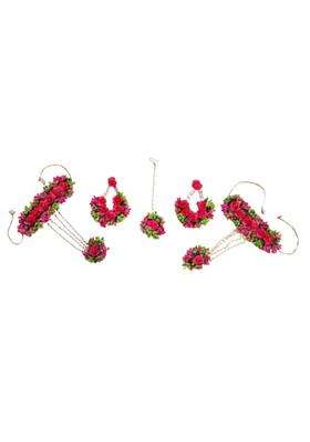 Saumakshi Designs Beautiful Flower Jewellery Set for Women Rose Pink