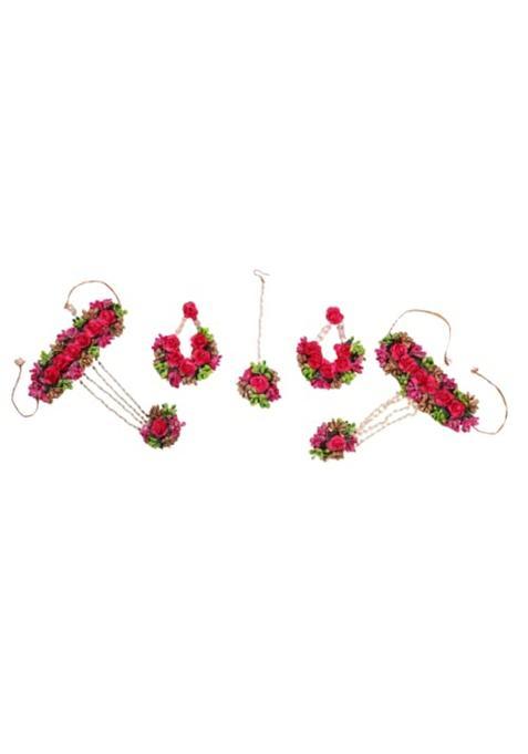 Saumakshi Designs Beautiful Flower Jewellery Set for Women Rose Pink