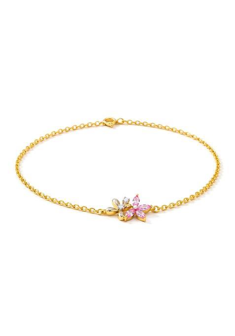 Unniyarcha 925 Sterling Silver Pink Flower Bracelet for Women and Girls